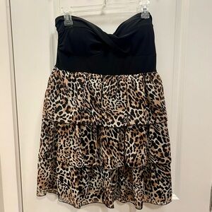 Kiwi - Leopard Print Tiered Strapless Dress